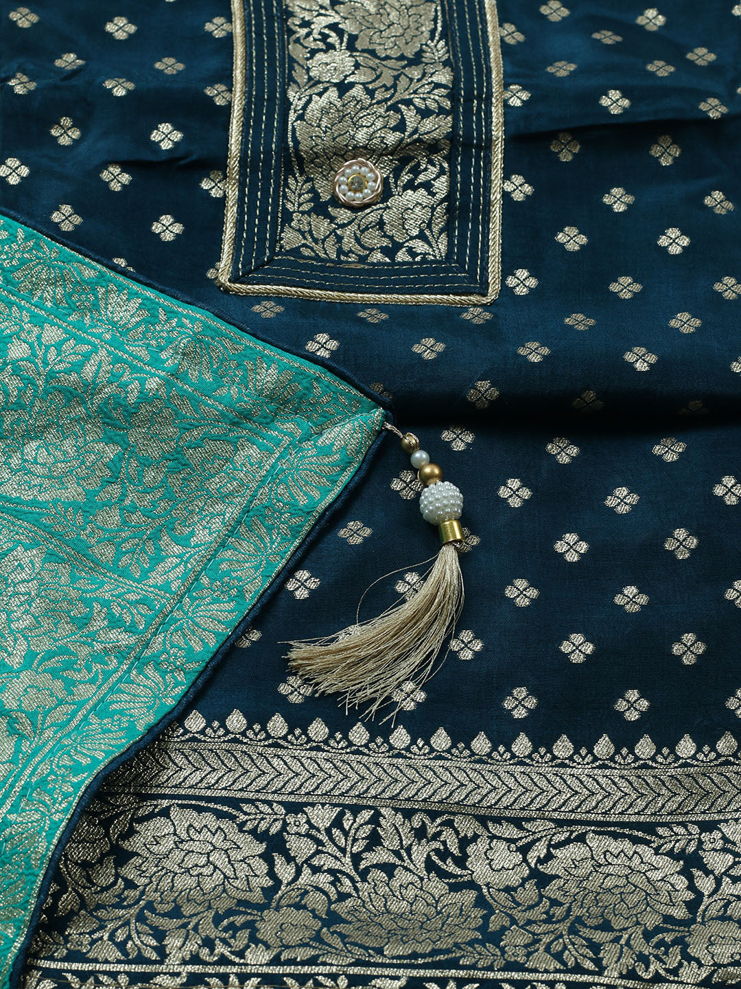 Woven Design Chanderi Unstitched Suit With Pant &amp; Dupatta