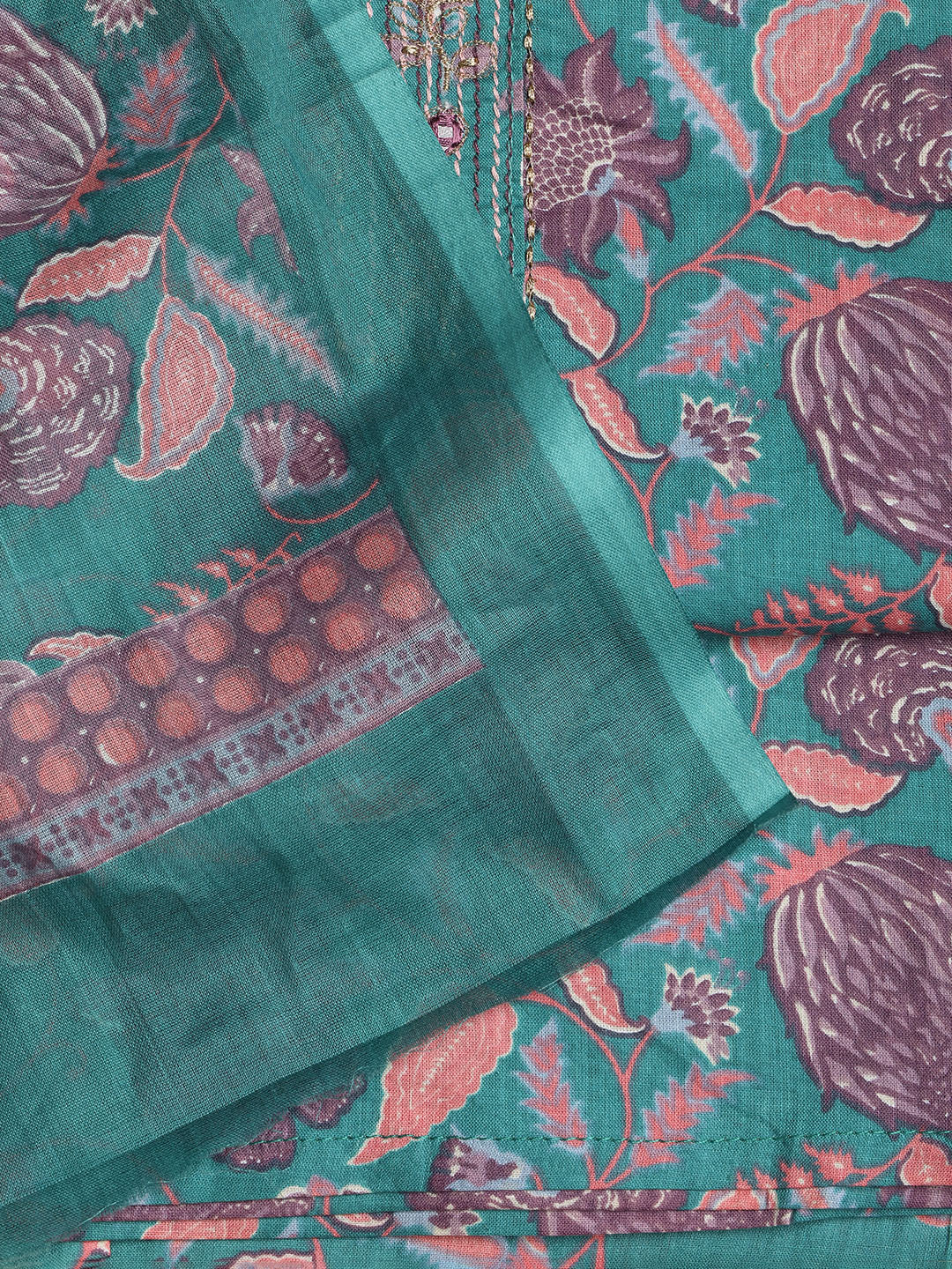 Printed Cotton Blend Unstitched Suit With Dupatta