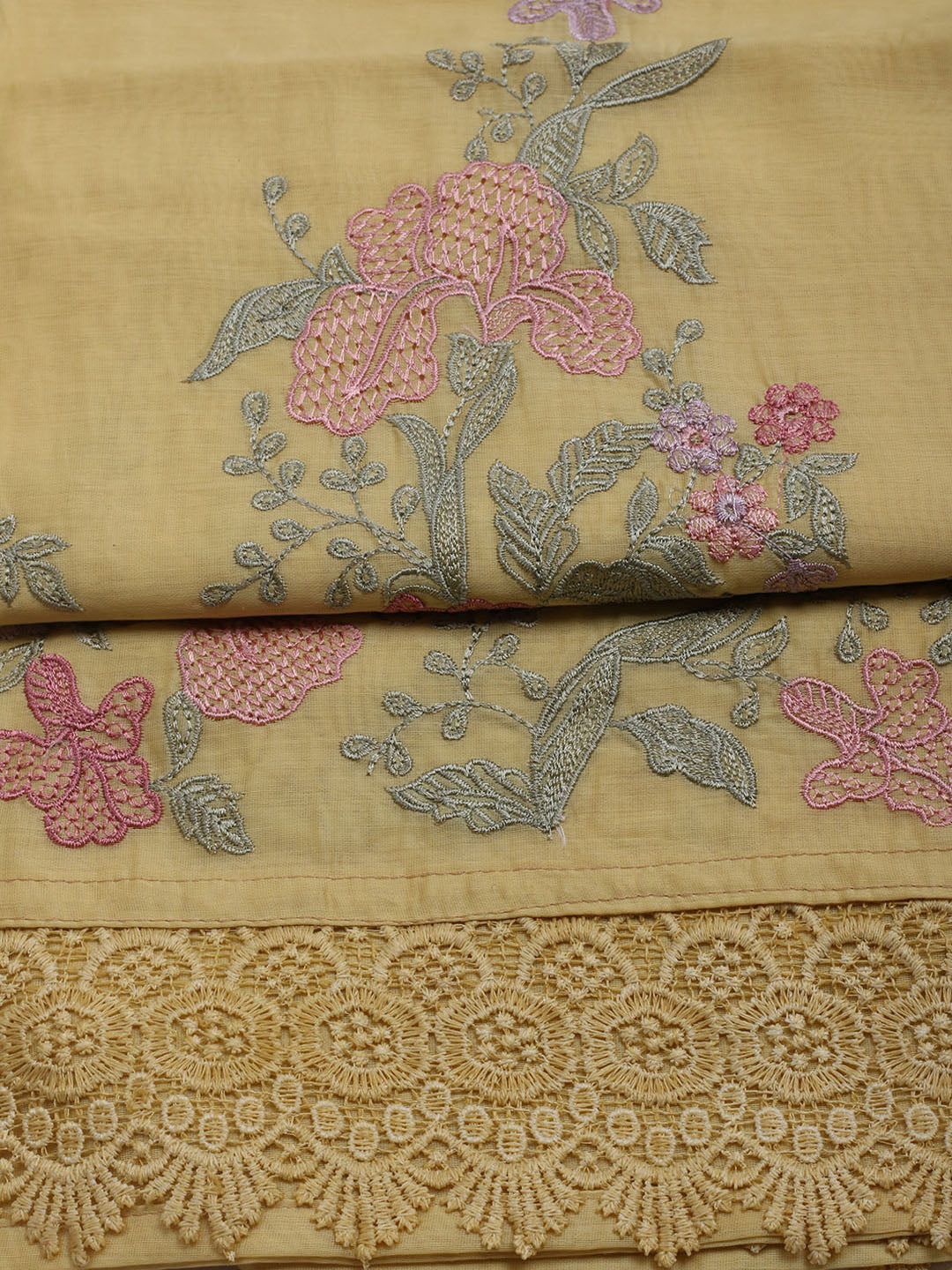 Embroidered Chanderi Unstitched Suit With Dupatta