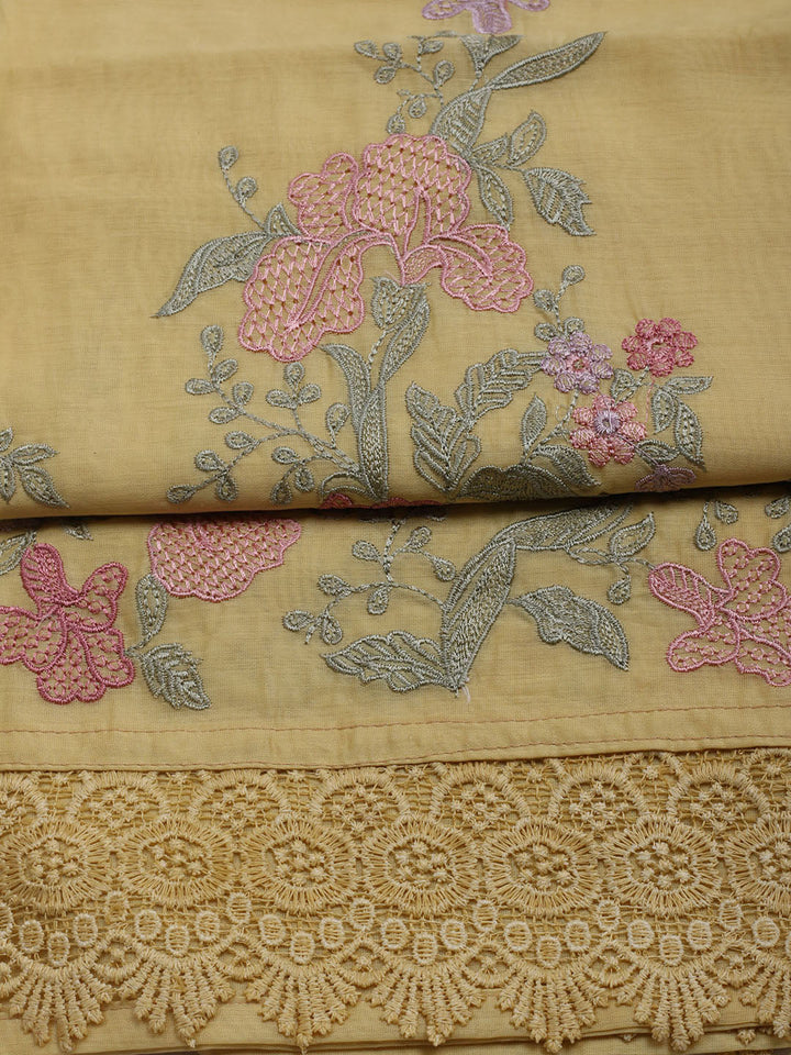 Embroidered Chanderi Unstitched Suit With Dupatta