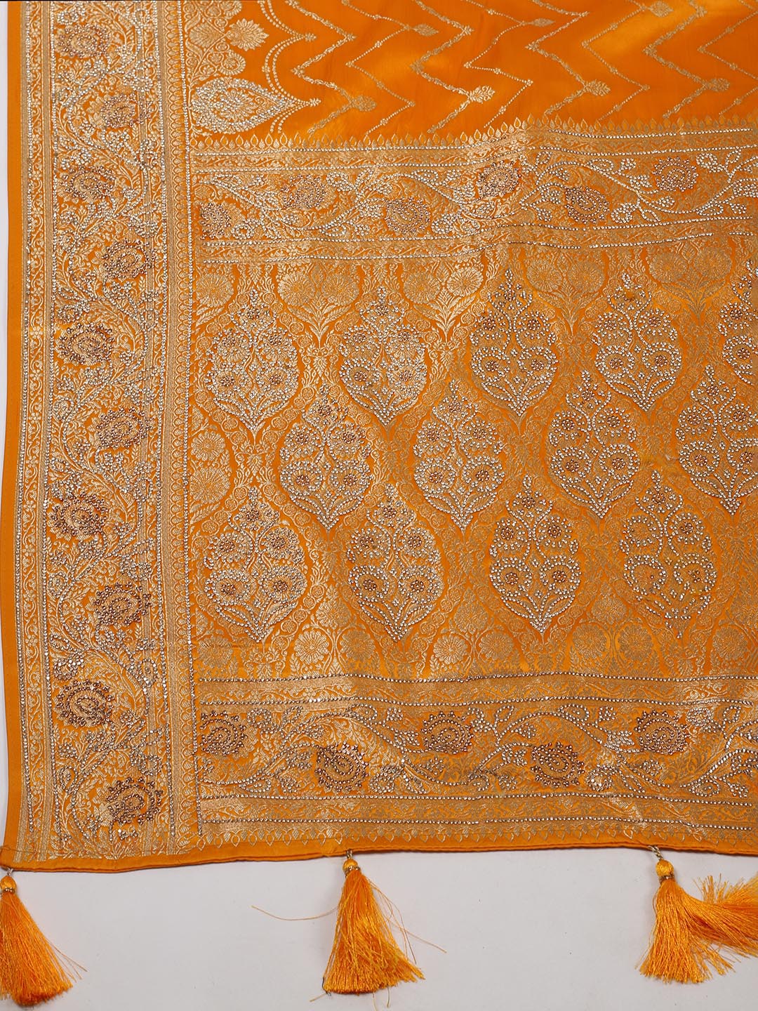 Woven Design &amp; Embellished Border Satin Saree