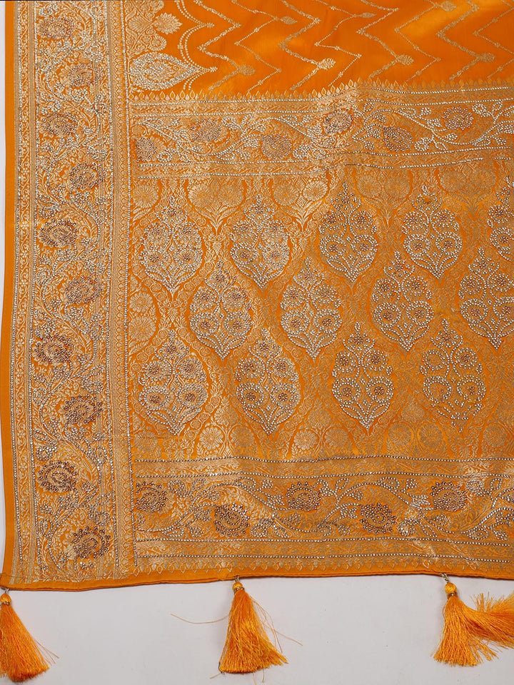 Woven Design &amp; Embellished Border Satin Saree