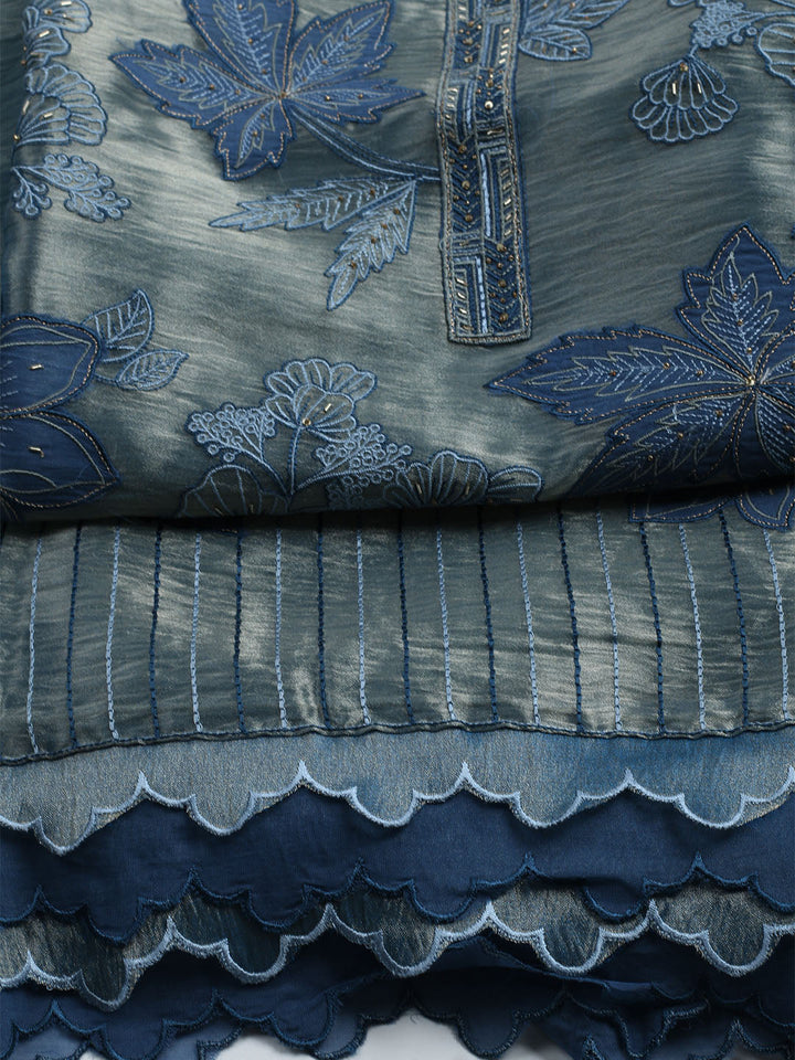 Embroidered Tissue Unstitched Suit With Dupatta