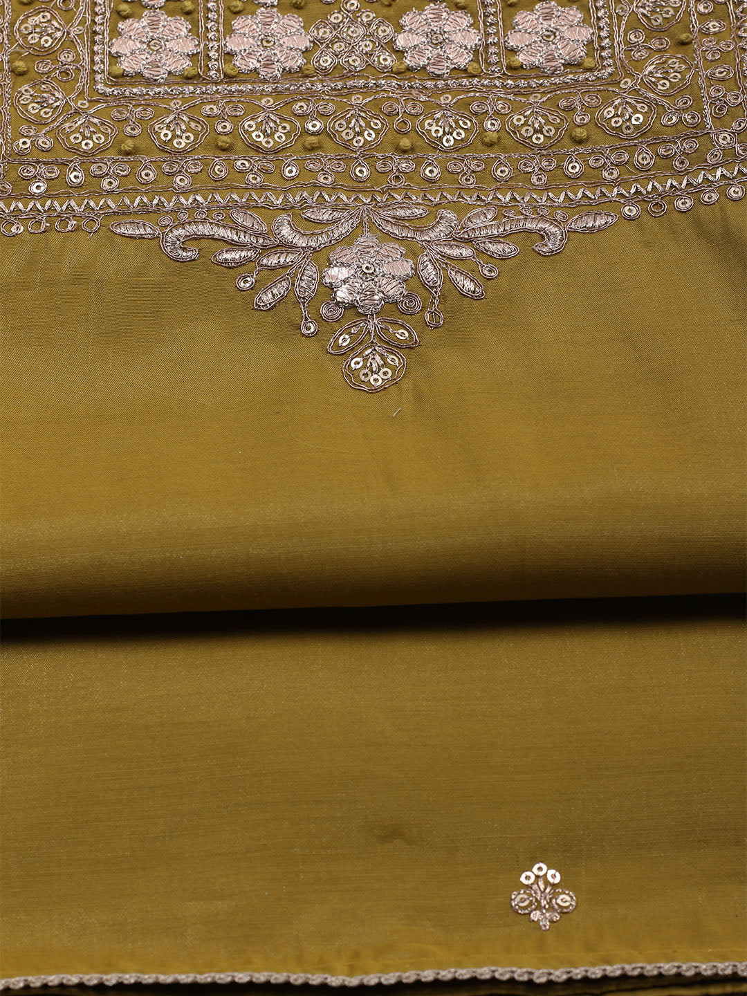 Neck Embroidered Chanderi Unstitched Suit With Dupatta
