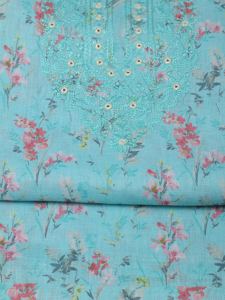 Embroidered Cotton Unstitched Suit With Pant &amp; Dupatta