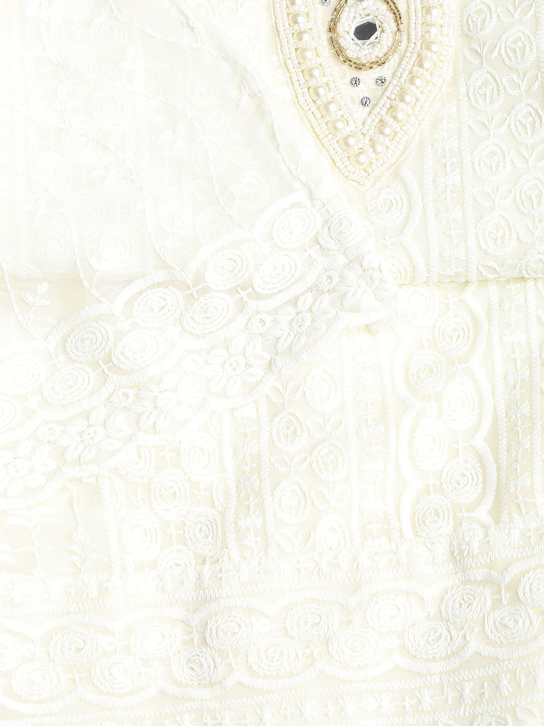 Chikan Work Georgette Unstitched Suit With Dupatta