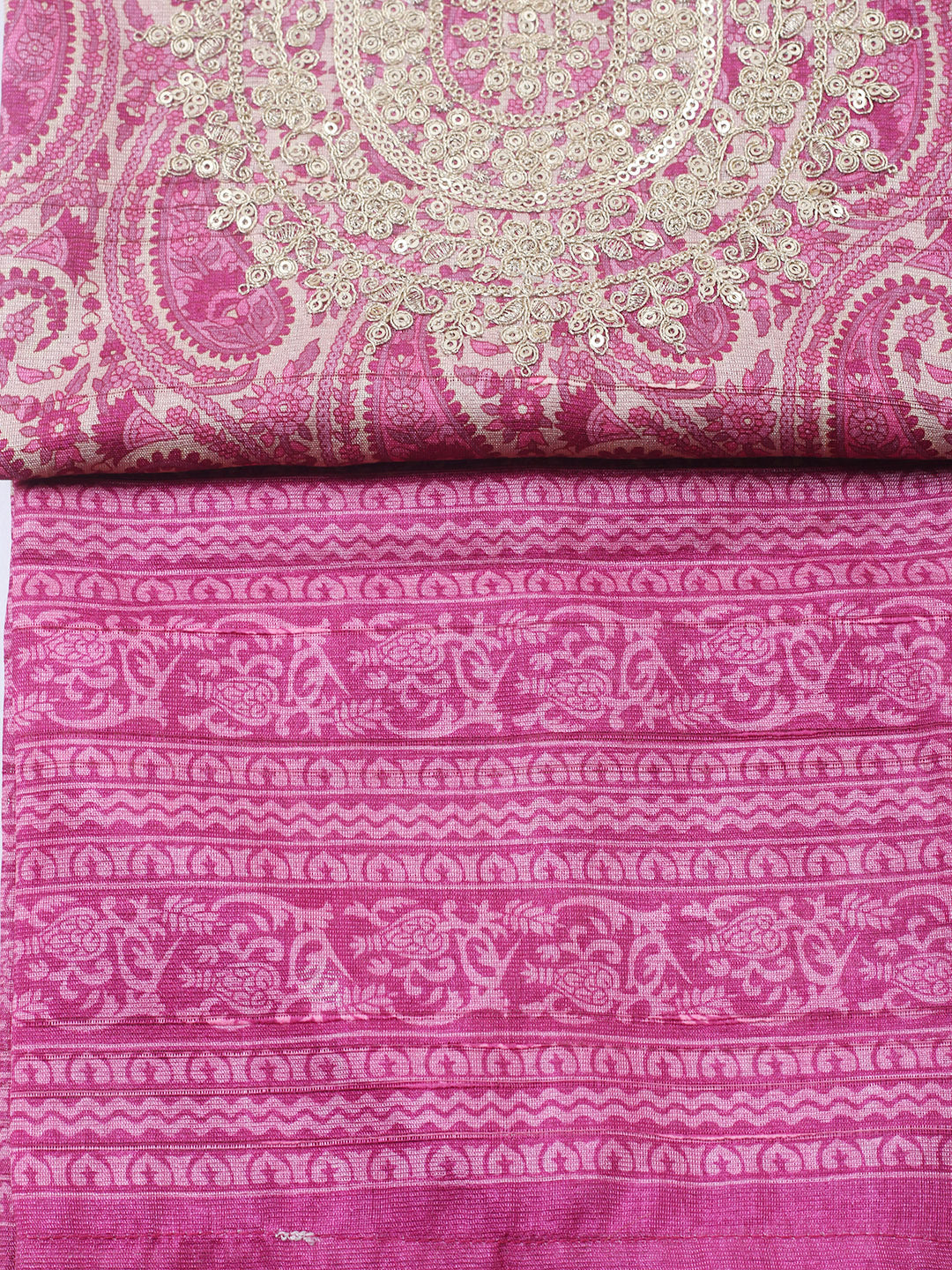 Embroidered Cotton Blend Unstitched Suit With Pant &amp; Dupatta