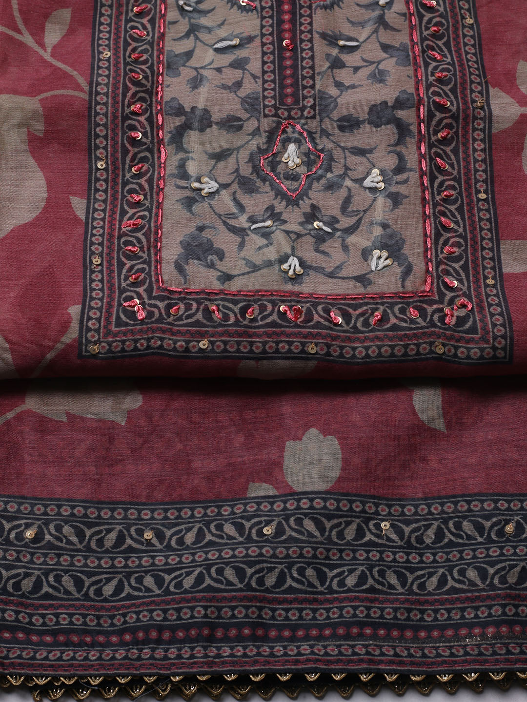 Printed Chanderi Unstitched Suit With Dupatta