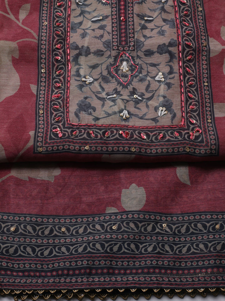 Printed Chanderi Unstitched Suit With Dupatta