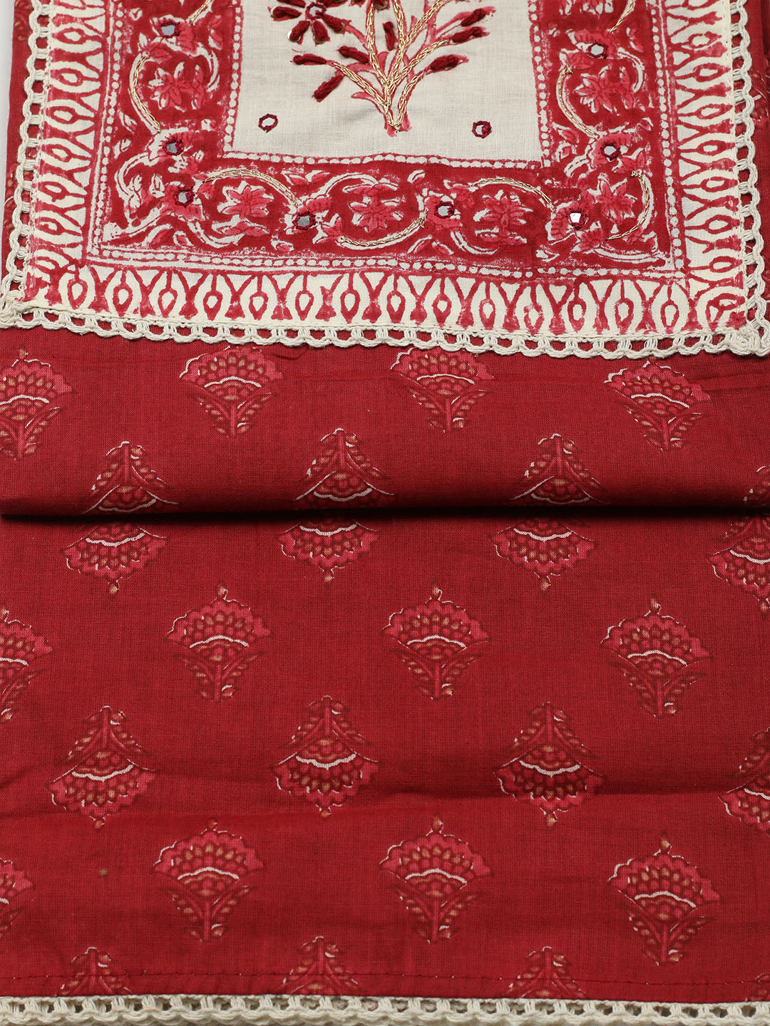 Printed Cotton Blend Unstitched Suit With Pant &amp; Dupatta