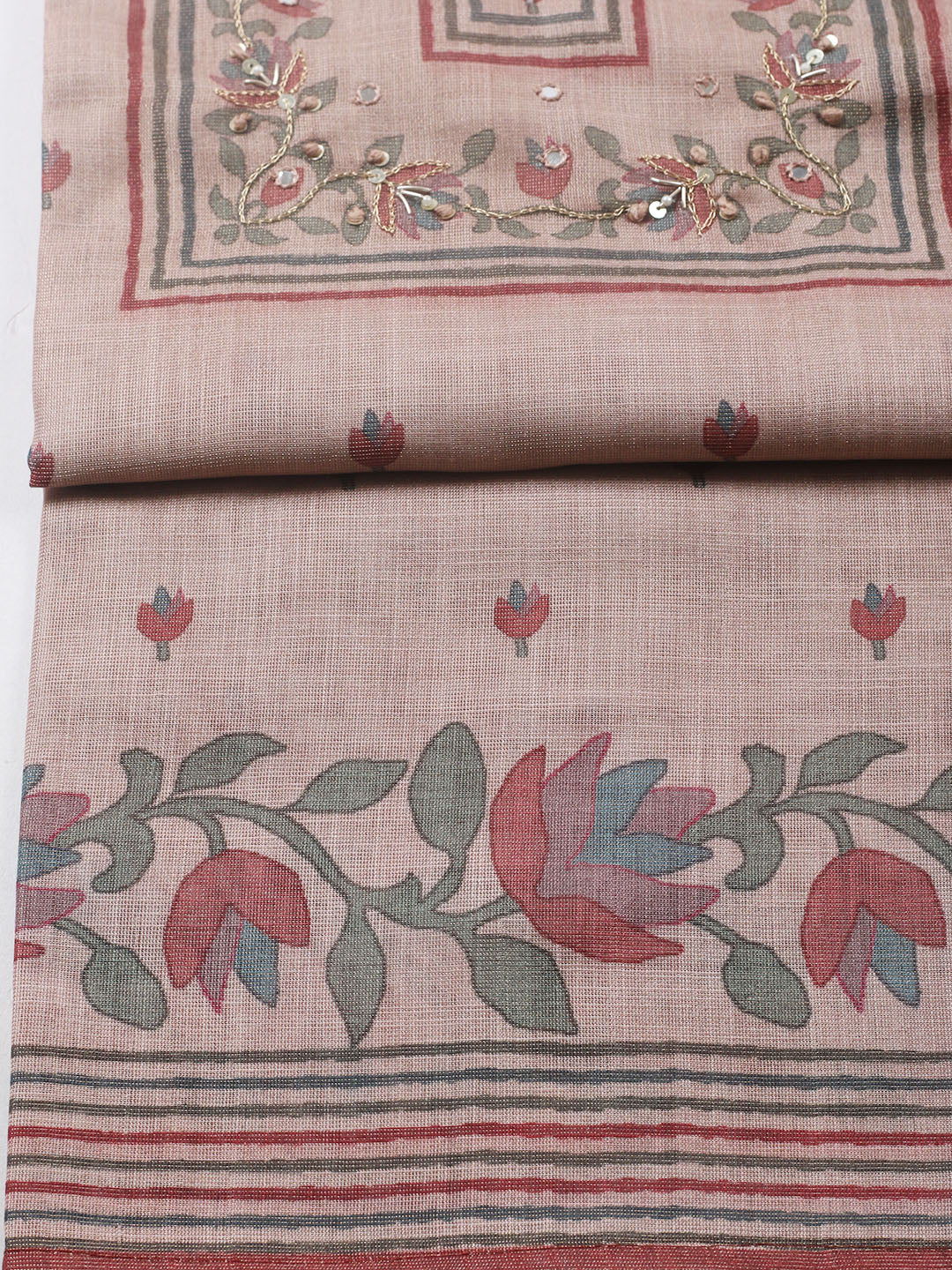 Embroidered Tissue Unstitched Suit With Pant &amp; Dupatta
