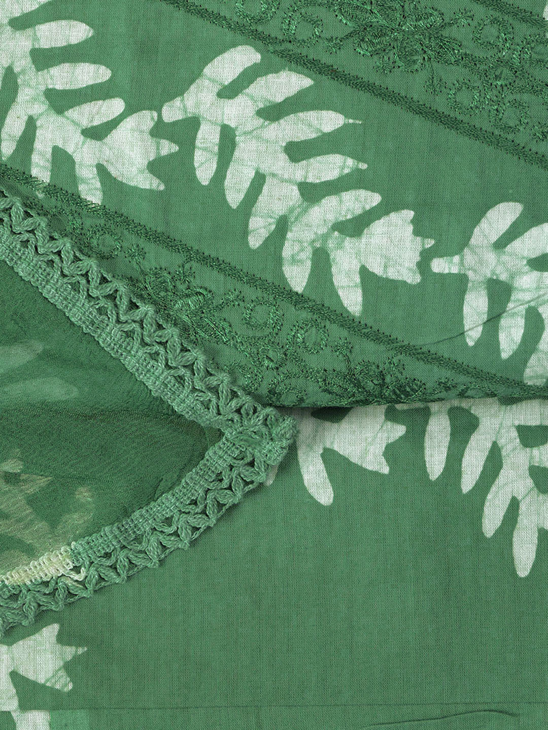 Green Printed Cotton Blend Unstitched Dress Material