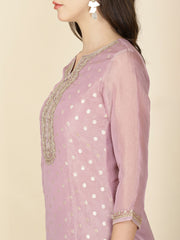 Neck Embroidery Tissue Kurta With Pants & Dupatta
