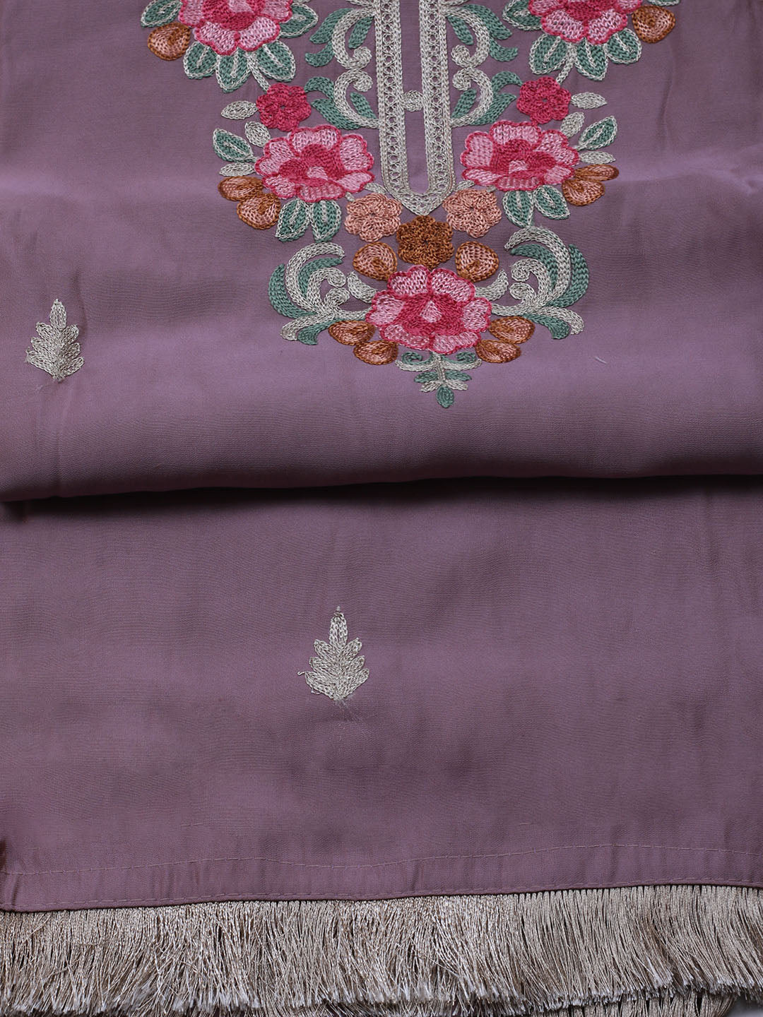 Neck Embroidered Chanderi Unstitched Suit With Dupatta