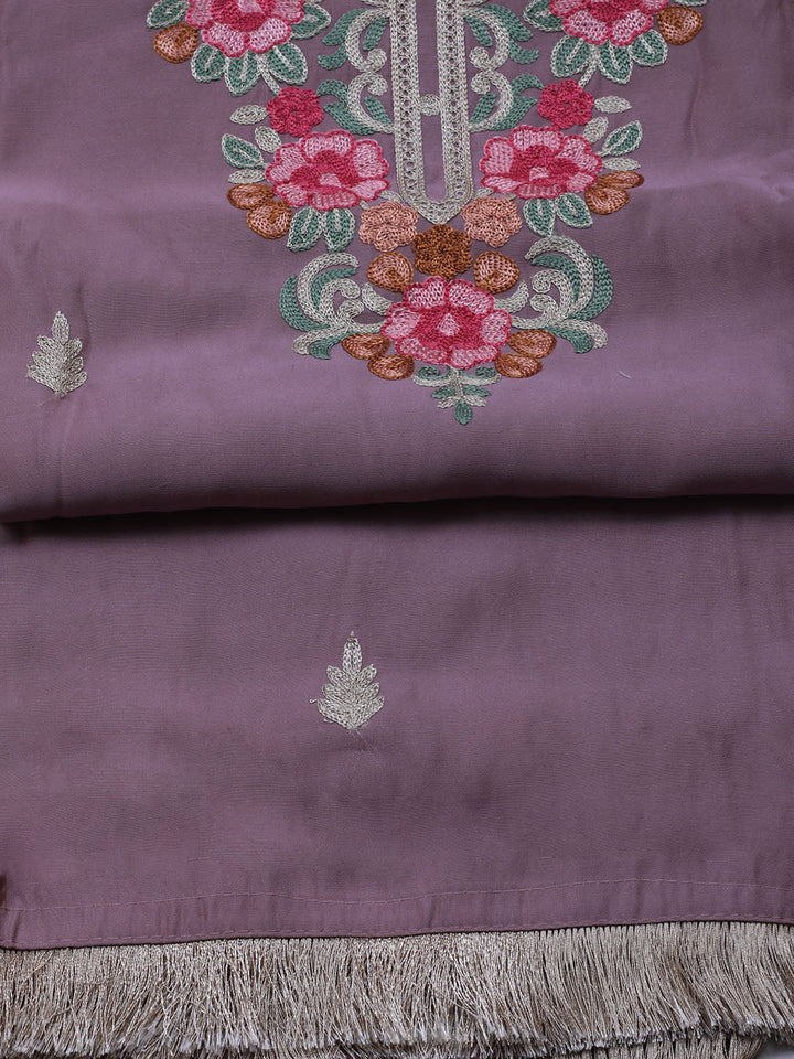 Neck Embroidered Chanderi Unstitched Suit With Dupatta