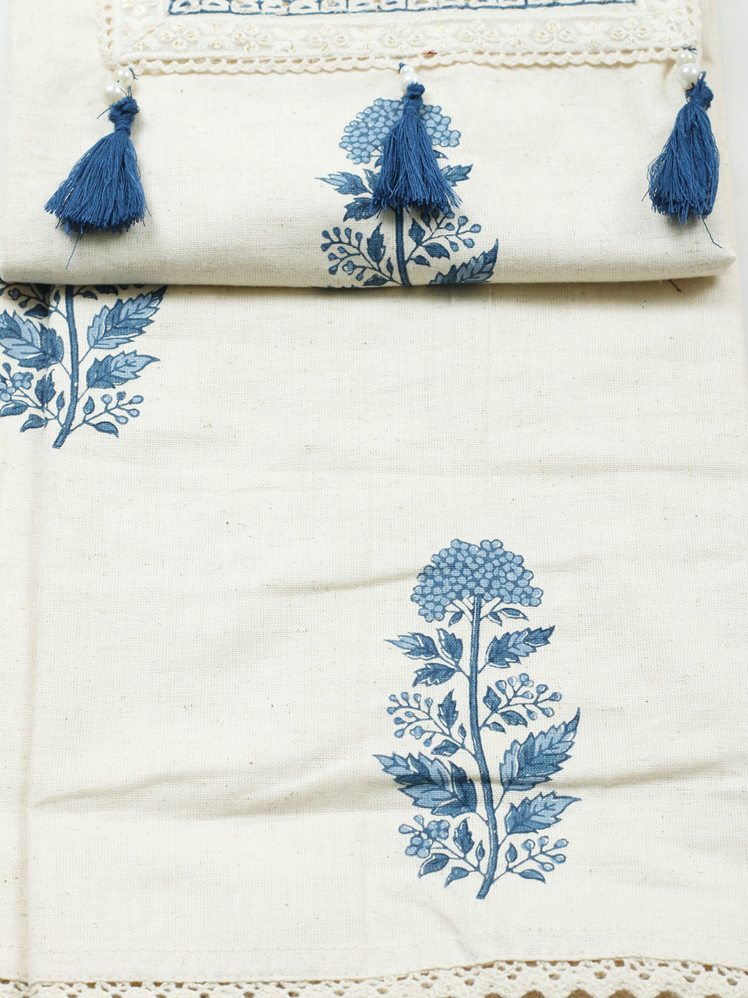 Printed Cotton Blend Unstitched Suit With Pant Dupatta