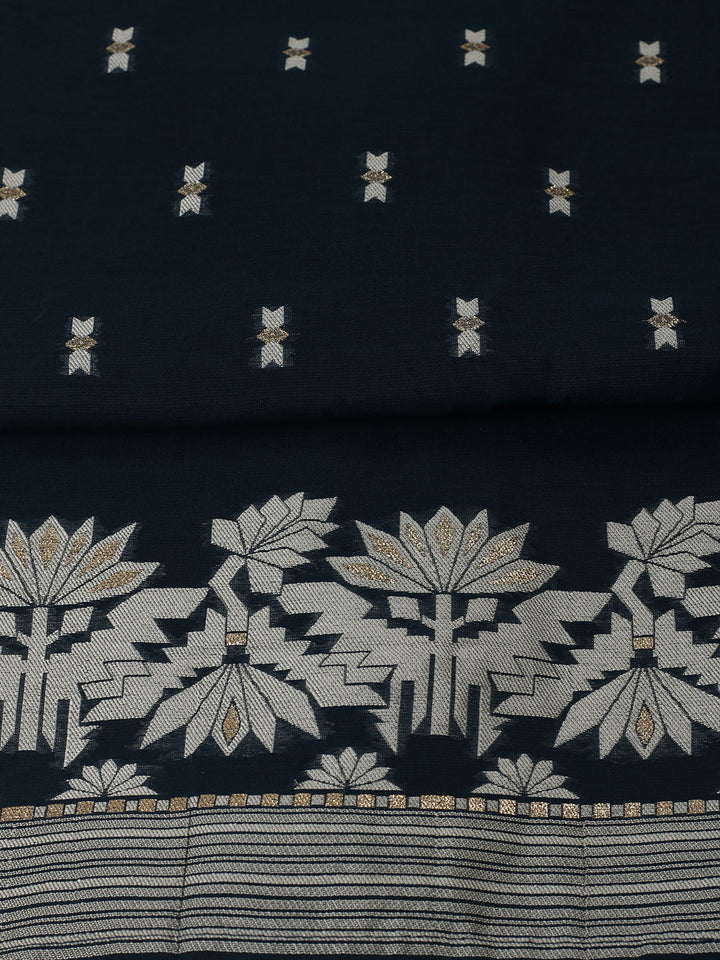 Embroidered Chanderi Unstitched Kurta With Pant &amp; Dupatta