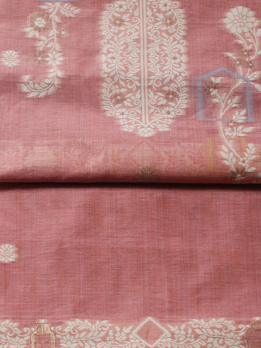Printed Chanderi Unstitched Suit With Pant &amp; Dupatta