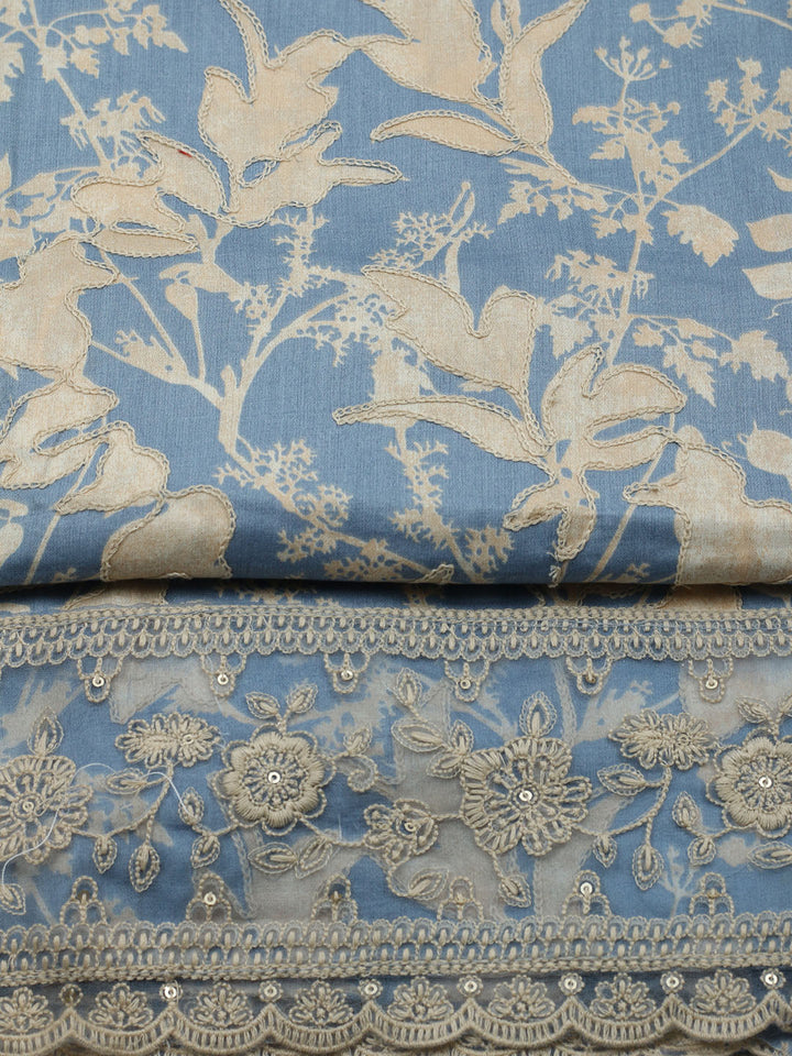 Embroidered Cotton Blend Unstitched Suit With Pant &amp; Dupatta