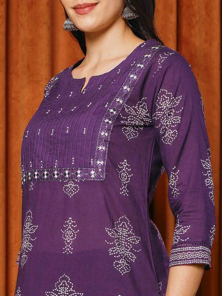 Printed Cotton Blend Kurta With Pants &amp; Dupatta