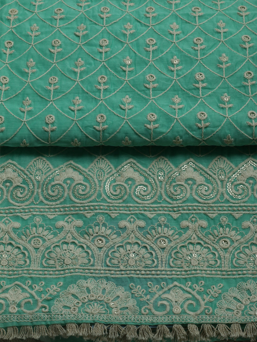 Embroidered Chanderi Unstitched Kurta With Pant & Dupatta