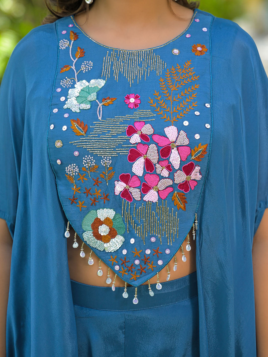 Embroidered Chinon Top With Plazzo