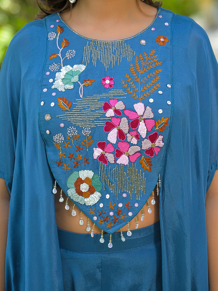 Embroidered Chinon Top With Plazzo
