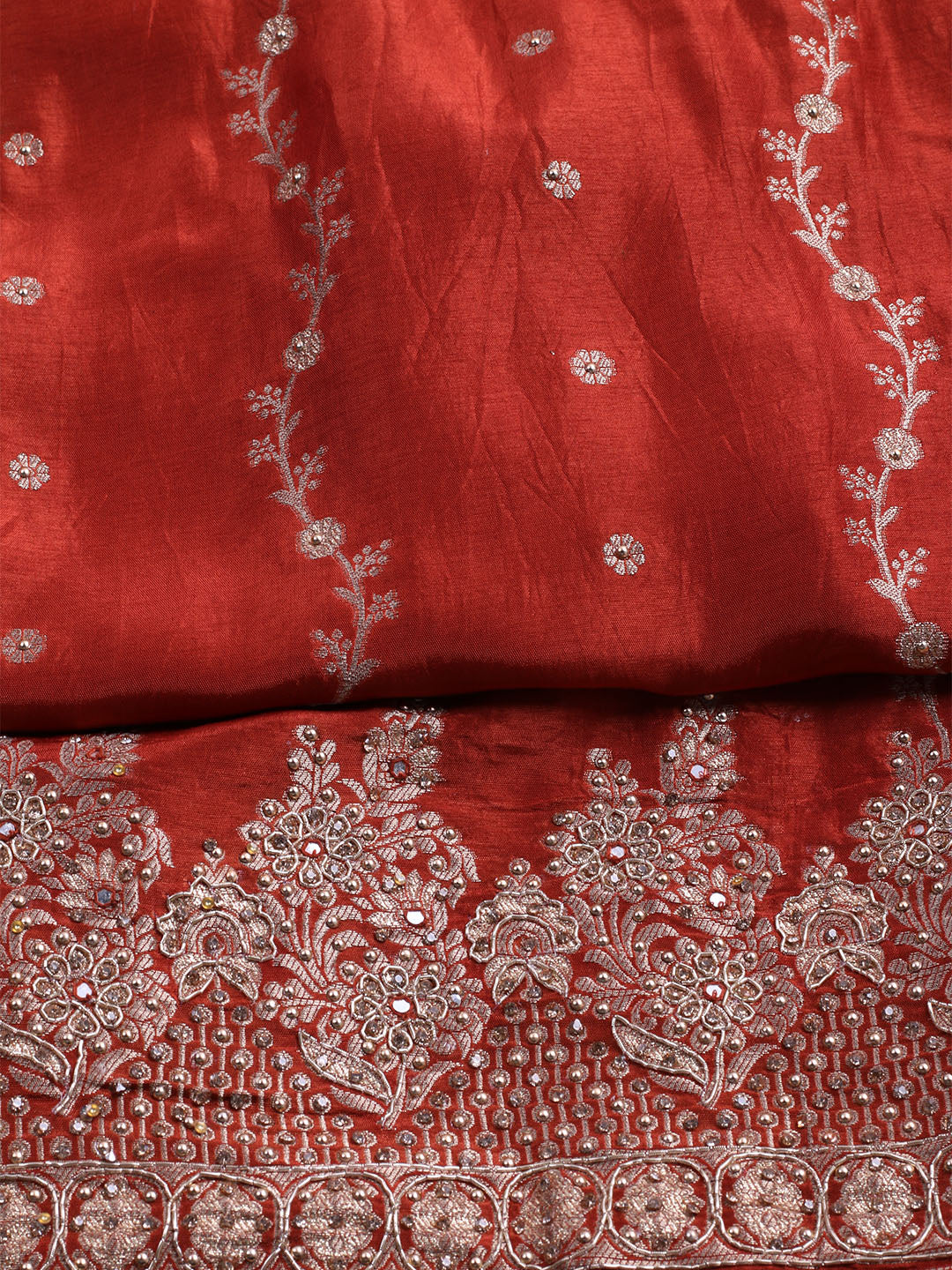 Embroidered Art Silk Unstitched Suit With Dupatta