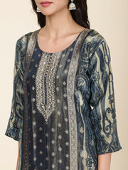 Neck Embroidery Tissue Kurta With Pants & Dupatta