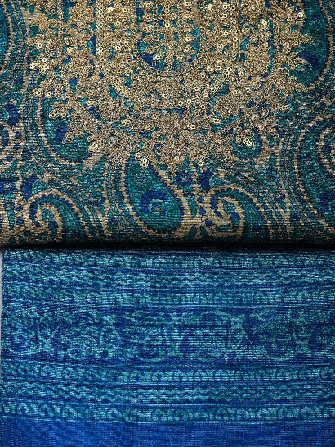 Embroidered Cotton Blend Unstitched Suit With Pant &amp; Dupatta
