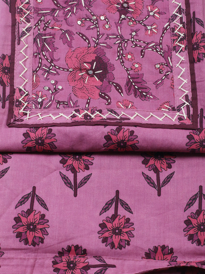 Printed Cotton Blend Unstitched Suit With Pant &amp; Dupatta