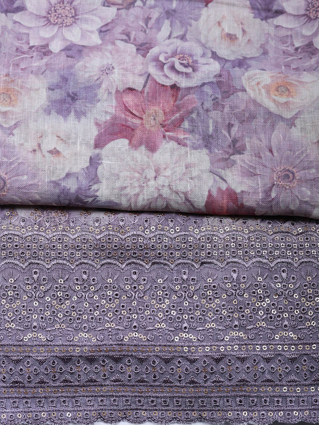 Embroidered Linen Blend Unstitched Suit With Pant &amp; Dupatta