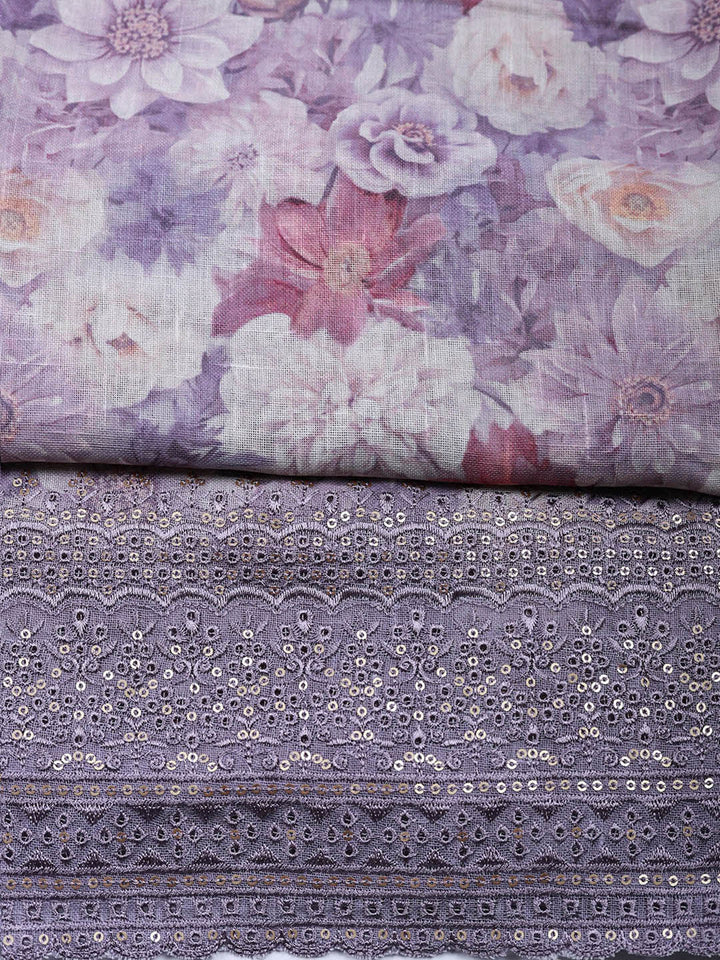 Embroidered Linen Blend Unstitched Suit With Pant &amp; Dupatta