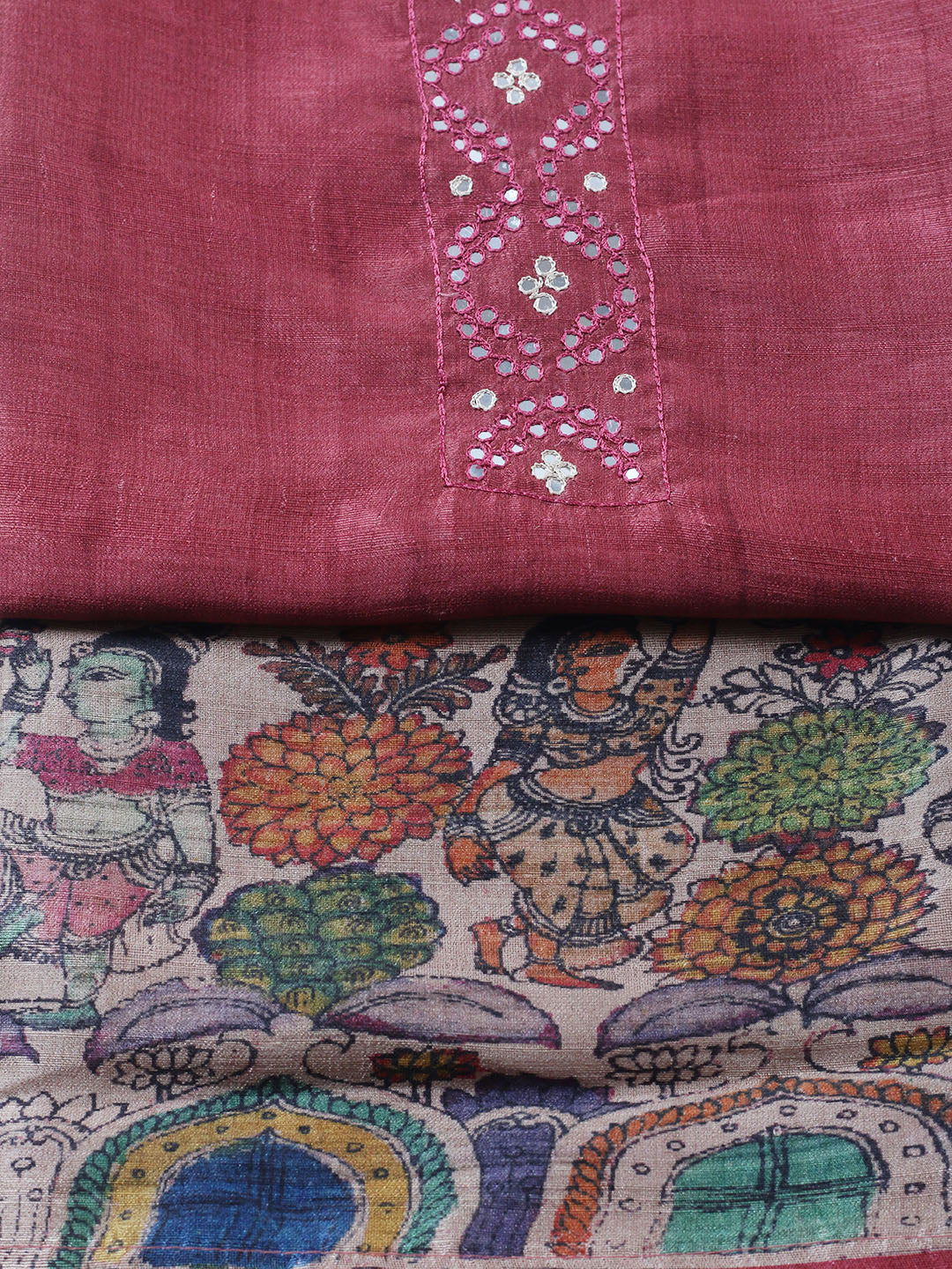 Embroidered Tussar Unstitched Suit With Pant &amp; Dupatta
