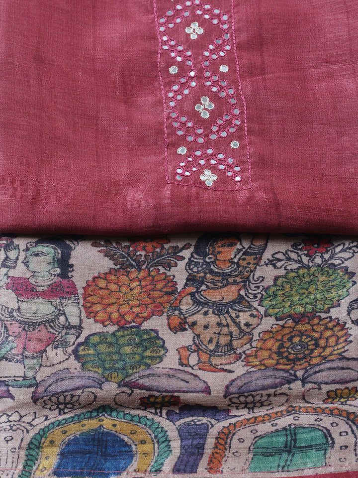 Embroidered Tussar Unstitched Suit With Pant &amp; Dupatta