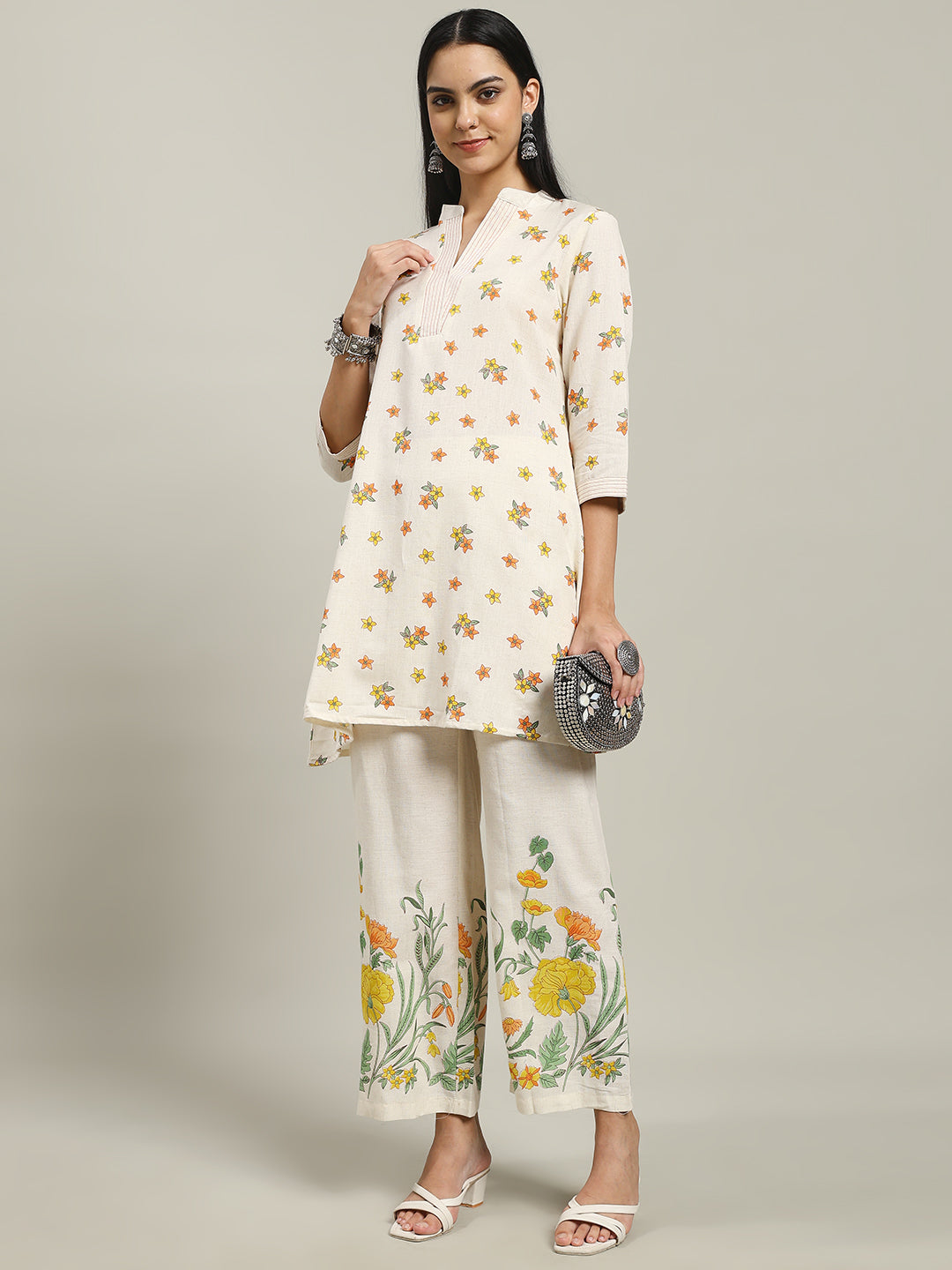 Printed Cotton Blend Kurta With Pants
