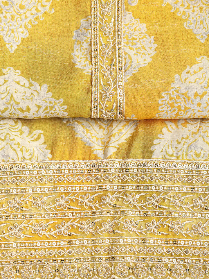 Border With Booti Muslin Unstitched Suit With Dupatta