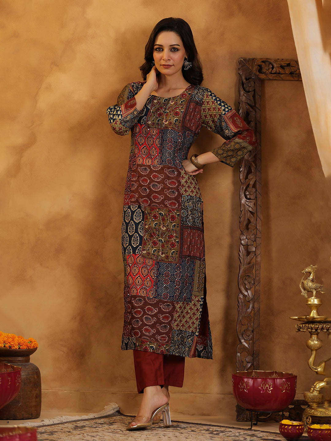 Printed Cotton Blend Kurta With Pants