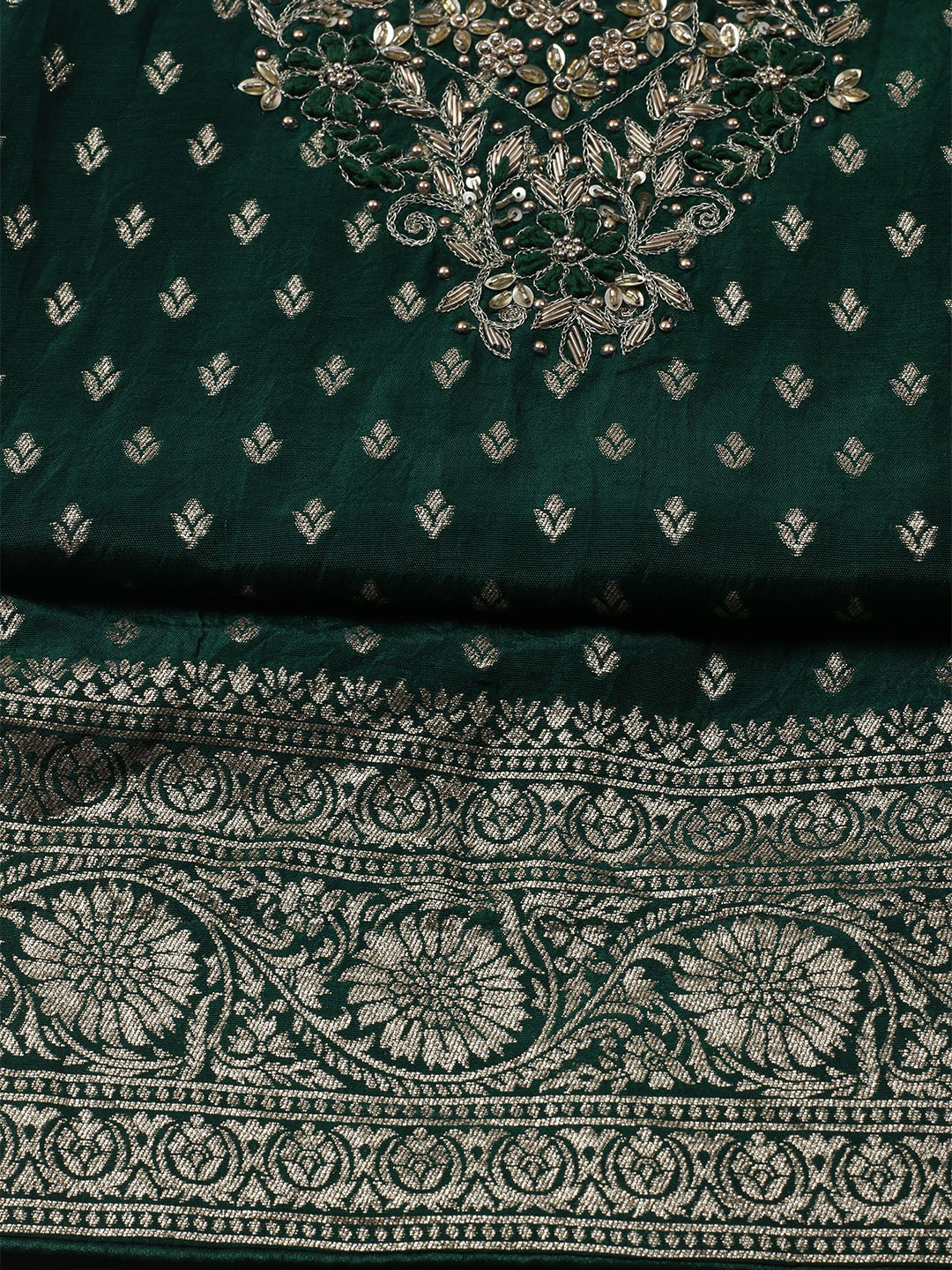 Neck Embroidered Chanderi Unstitched Suit With Dupatta