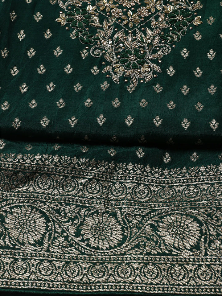 Neck Embroidered Chanderi Unstitched Suit With Dupatta