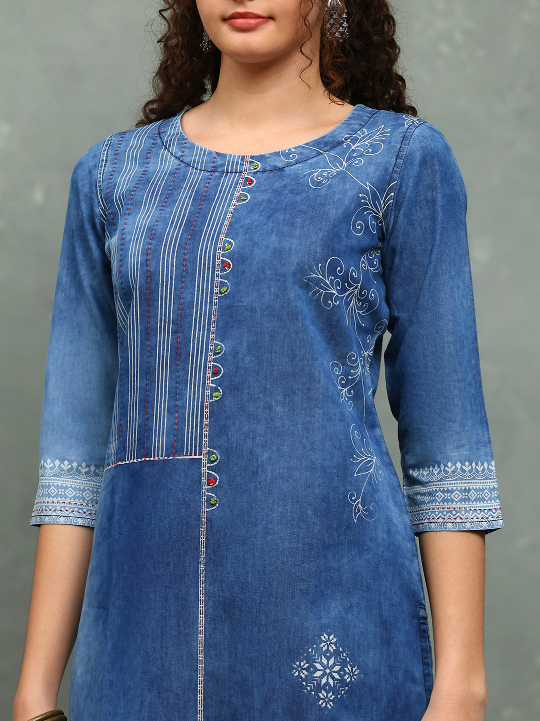Printed Denim Kurta