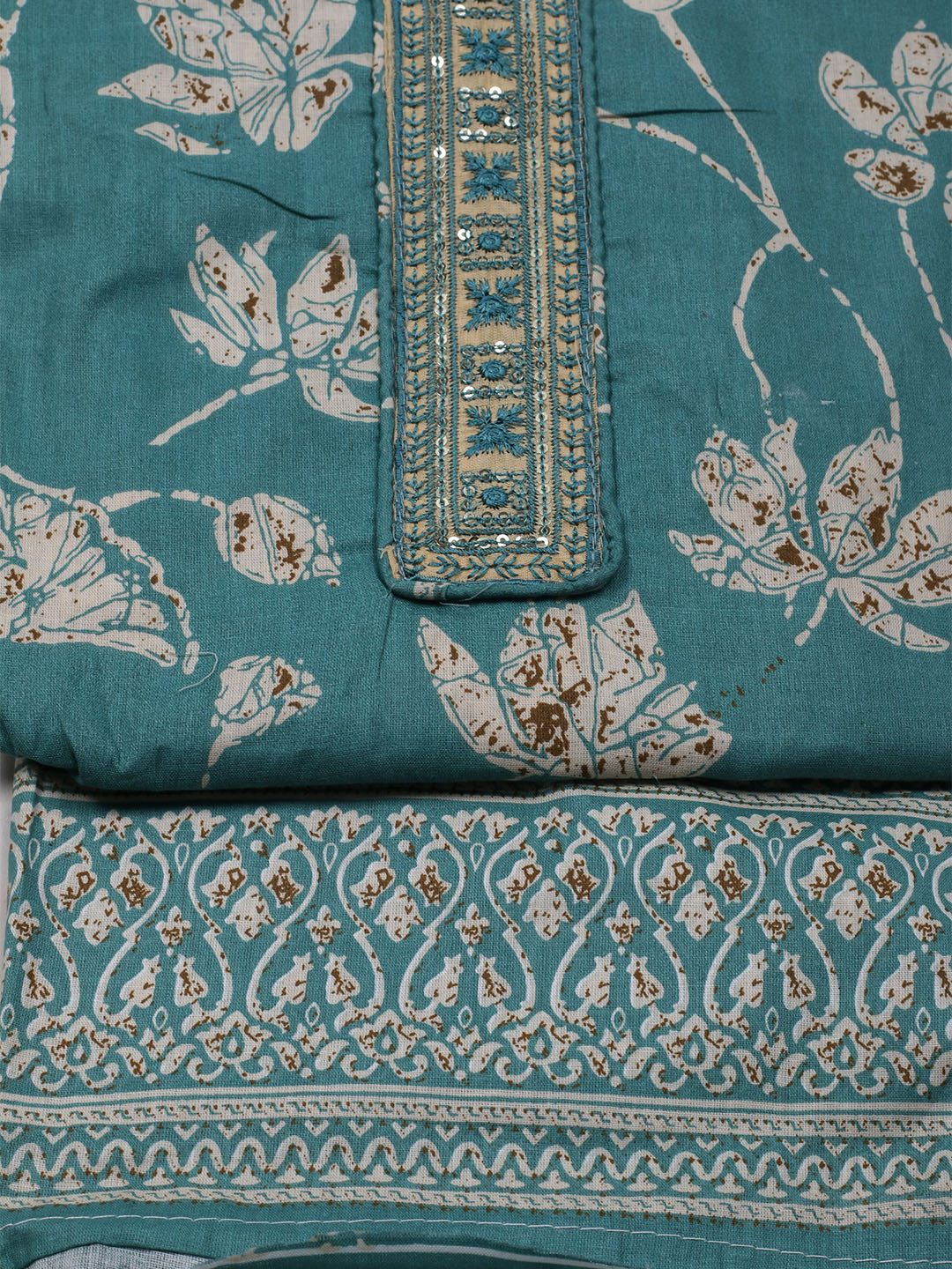 Printed Cotton Blend Unstitched Suit With Dupatta