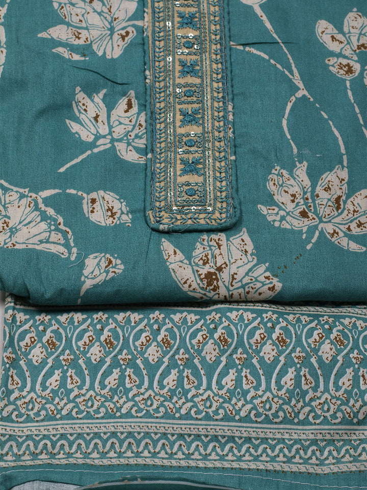 Printed Cotton Blend Unstitched Suit With Dupatta