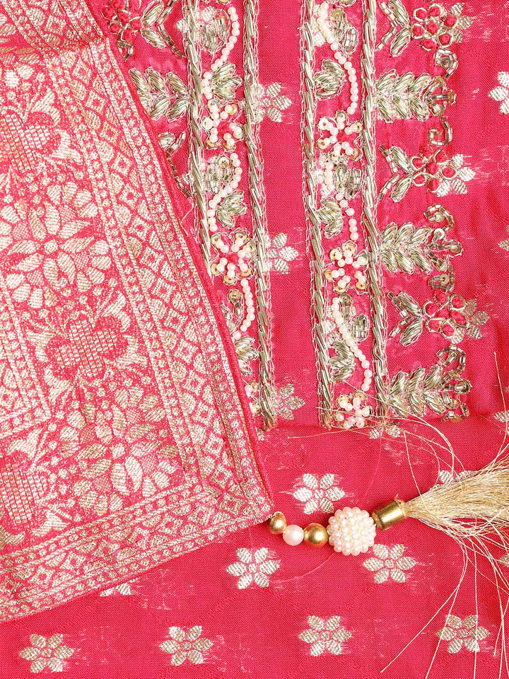 Neck Embroidered Georgette Unstitched Suit With Dupatta