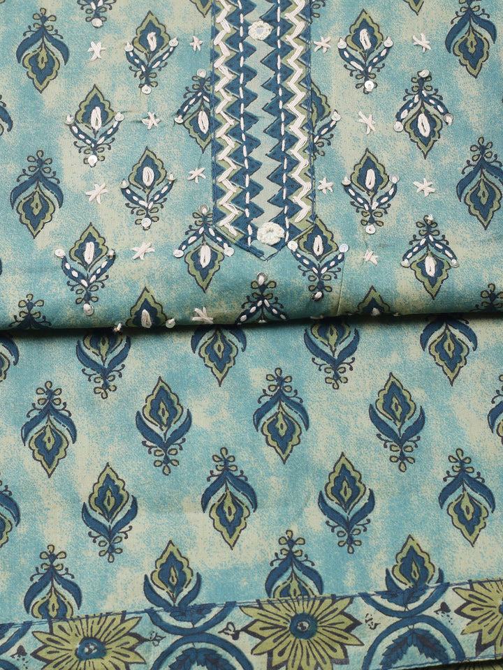 Printed Cotton Blend Unstitched Suit With Pant &amp; Dupatta