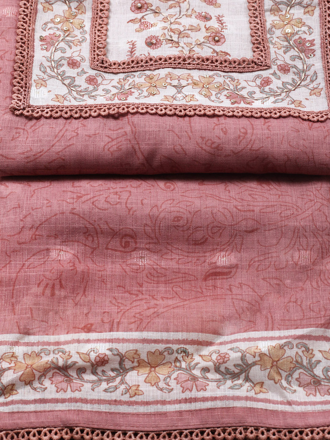 Embroidered Cotton Blend Unstitched Suit With Pant &amp; Dupatta