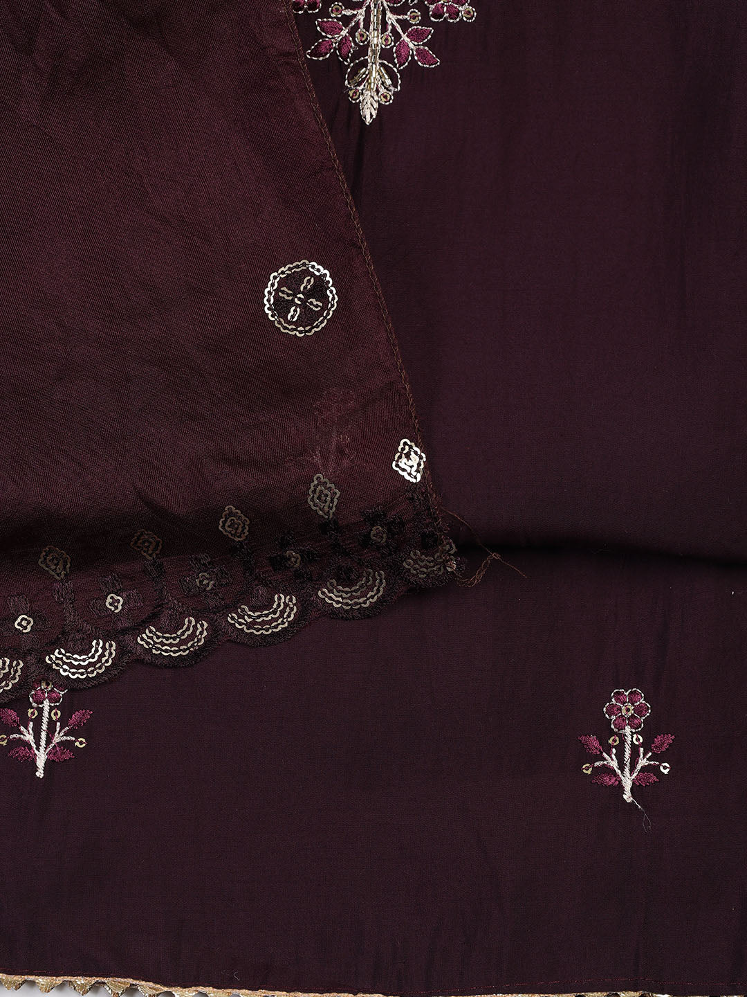Neck Embroidered Chanderi Unstitched Suit With Dupatta