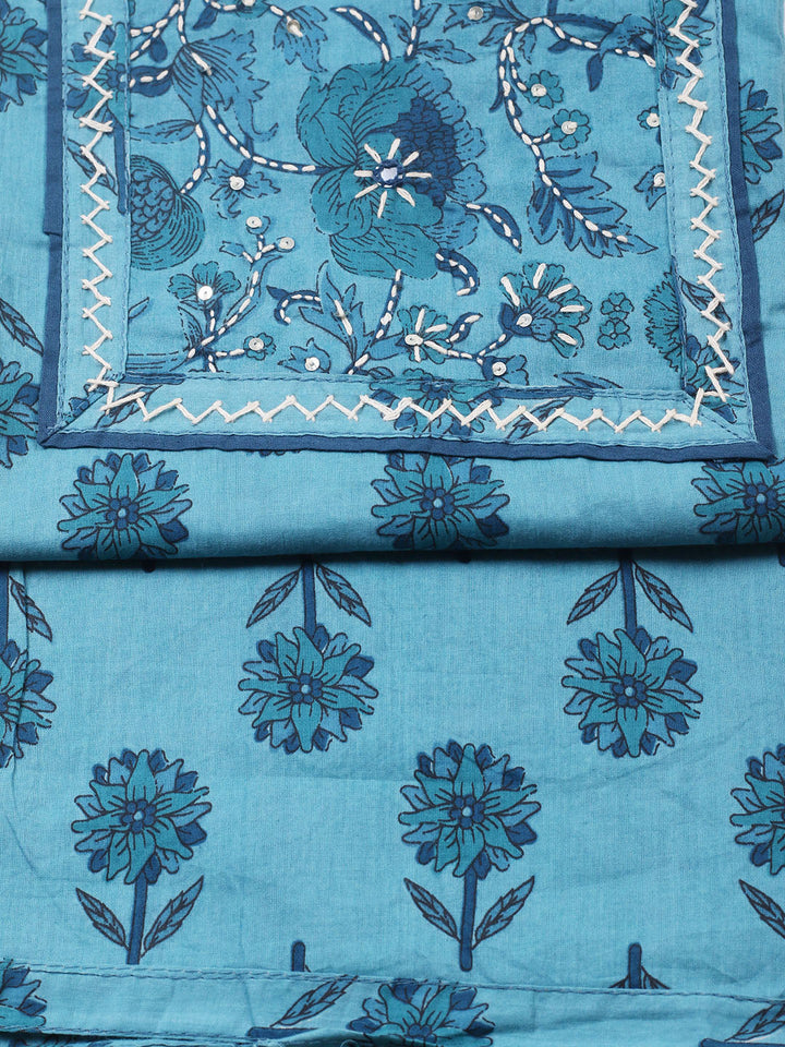 Printed Cotton Blend Unstitched Suit With Pant &amp; Dupatta