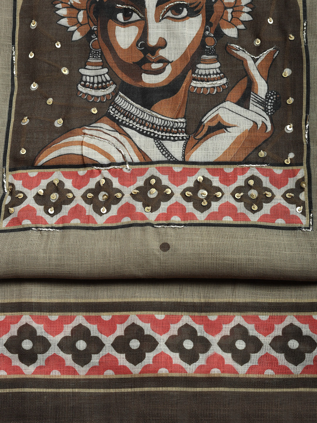 Printed Linen Blend Unstitched Suit With Pant &amp; Dupatta