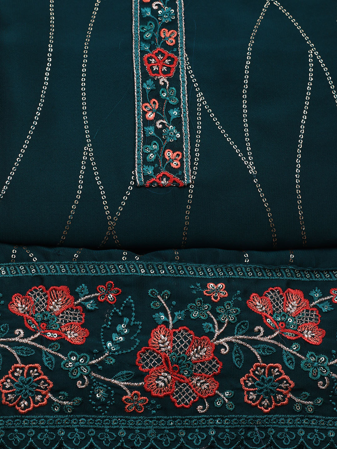 Embroidered Georgette Unstitched Suit With Pant &amp; Dupatta